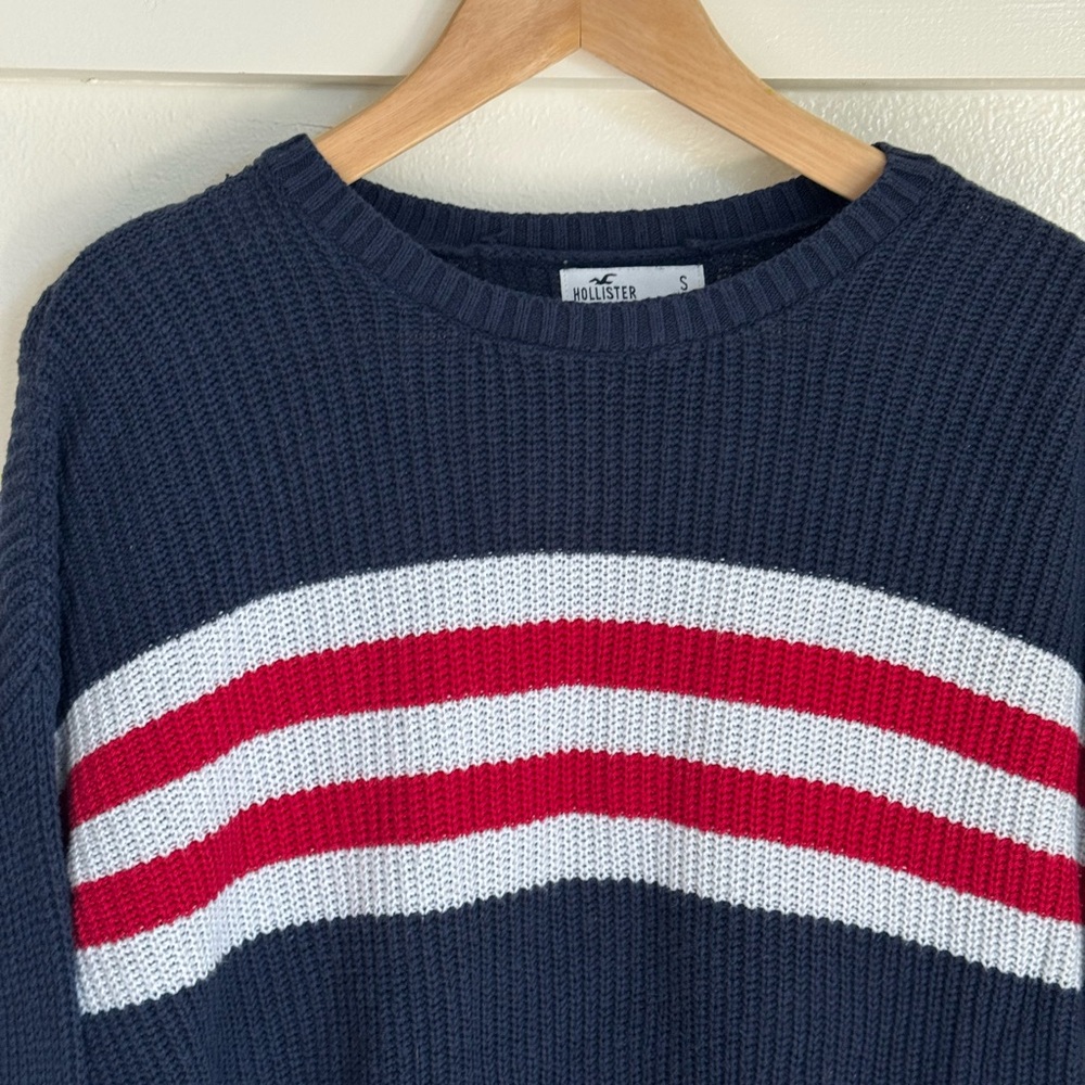 Hollister Striped Knit Sweater Navy Red White Small - Picture 4 of 10
